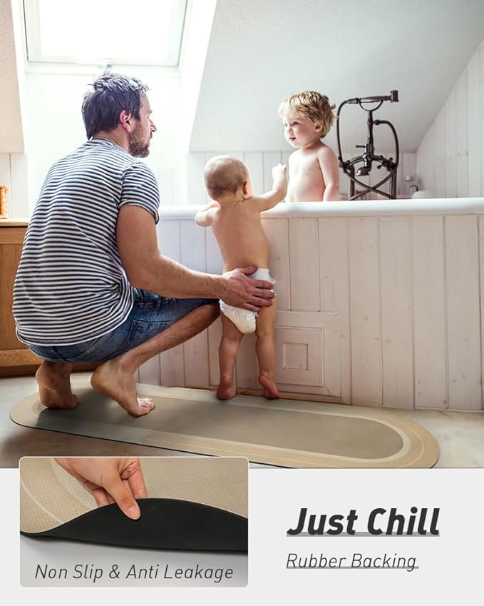 MontVoo Bath Mat Runner - Long Non Slip Absorbent Quick Dry Thin Bath Rug for Bathroom Floor Mat - Rubber Backed - Stain Resistant - Easy Care - Beige 17"x70"