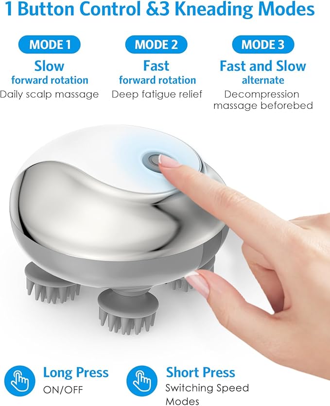 AMIR Electric Scalp Massager, Handheld Pet Massager for Dogs and Cats, Cat Head and Back Scratcher with 3 Speed Modes, 4 Massage Heads, Waterproof Electric Cat Massage Tool for Promote Bonding