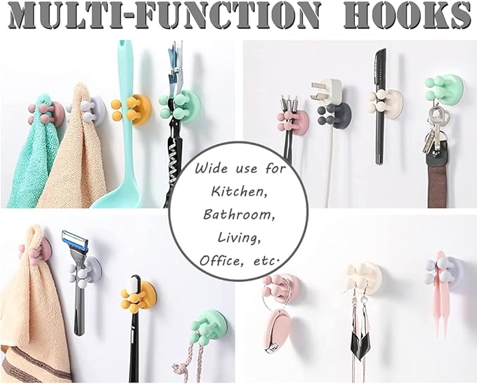 Silicone Toothbrush Holders - 6Pcs Razor Hooks Adhesive Wall Mounted for Hanging Towel Key Plug Cable, Utility Decor Stick to Dorm Room Door Function for Kitchen Bathroom Home Office