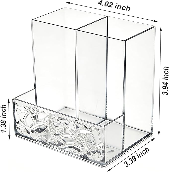 Clear PET Pen Holder, 3 Compartment Desk Organizer, Shatter-Resistant, Stronger Than Acrylic, for Office Home School Bathroom Makeup