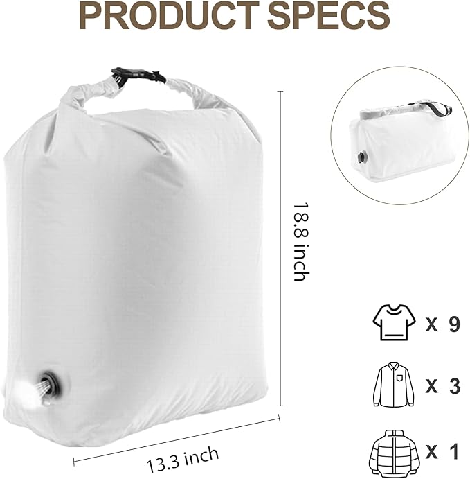 Travel Laundry Bag, Vacuum Compression Dirty Clothes Travel Bag Waterproof Wet Dry Bags Large Capacity Space Saver Bags Reusable Camp Clothes Organizer for Sports Dorm Laundromat (1 Pcs ) (White, M)