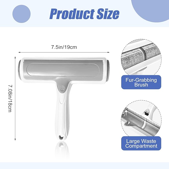 Pet Hair Remover Furniture, Reusable Lint Roller for Pet Hair, Pet Hair Remover Tool for Sofas, Furniture, Carpets, Sofa Beds, and Bedding(White Gray)