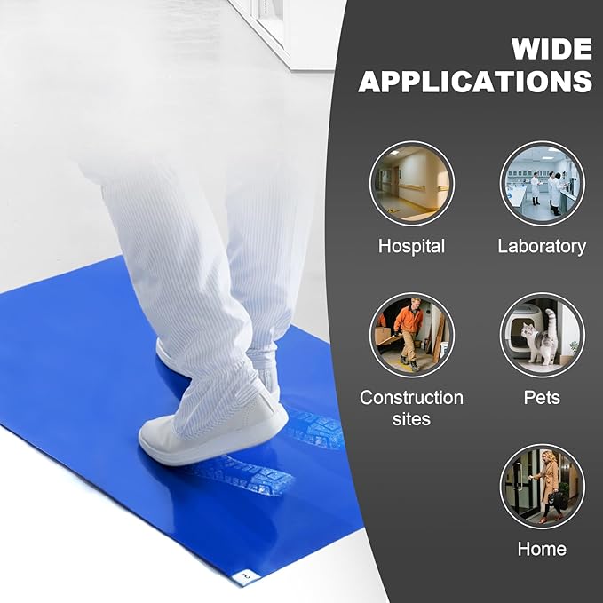18" x 36" Blue Sticky Mat Tacky Pads Adhesive Floor Mat (5 Packs,150 Sheets,30 Sheets/Pack for Cleanroom Laboratory Hospital Construction Pets Home Indoor Gymnasium and Workshop