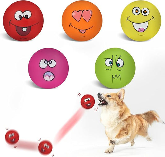 Coricorsu Squeaky Dog Toy Chewing Dog Toys Durable Teething Latex Rubber Soft Interactive Fetch Play Dog Balls with Funny Face for Puppy Small Medium Pet Dog (5PCS)