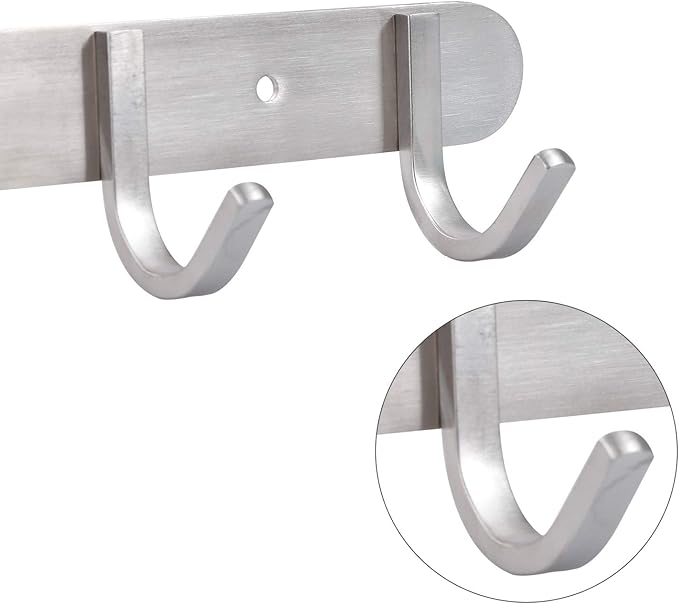 Coat Hook Rack Brushed Nickel - Sagmoc 10.6-Inch Coat&Towel Hook Rail Wall Mounted with 4 Hooks, Durable Wall Hangers for Bedroom, Bathroom, Foyer, Hallway (SUS304 Stainless Steel)