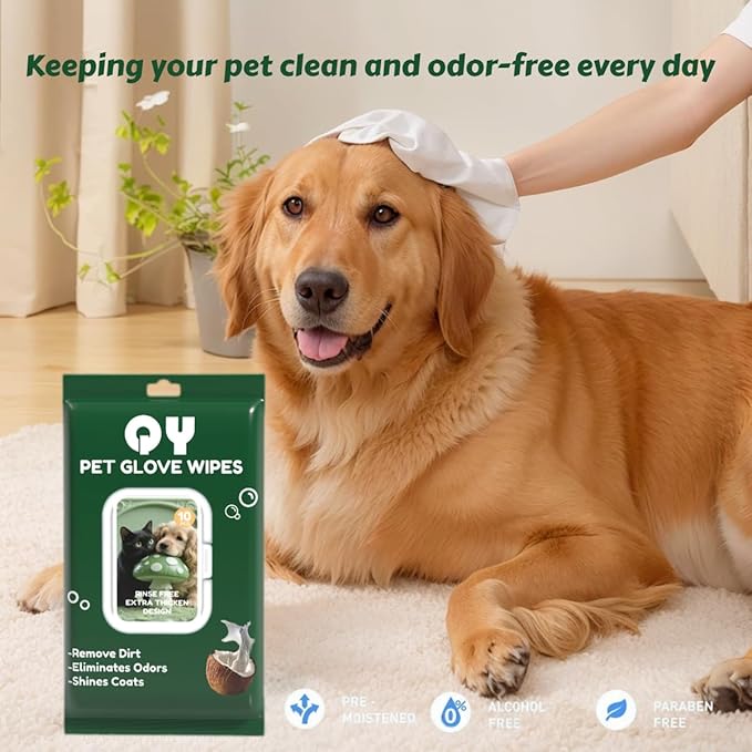 20-Pack Extra Thick Pet Cleaning Glove Wipes with Lid | Value Pack Dog & Cat Grooming Gloves | Rinse-Free Bath Wipes with Coconut, Aloe & Jojoba for Odor Control & Daily Care