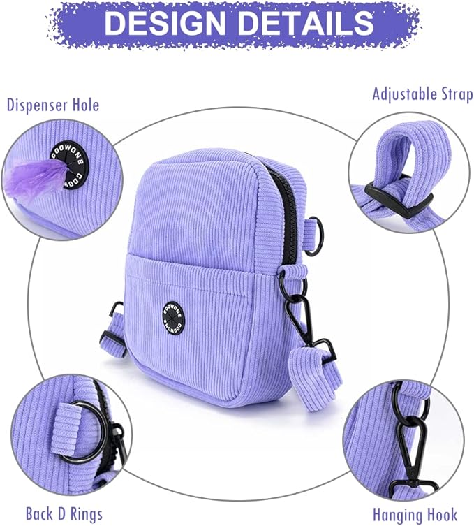 COOWONE Dog Treat Pouch,Velvet Dog Training Pouch Bag Built-in Poop Bag Dispenser | Large Capacity Pet Treat Training Bag for Treats, Kibbles, Pet Toys (lightpurple)