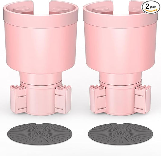 Seven Sparta 2 Pack Car Cup Holder Expander with Adjustable Base, Compatible with Hydro Flasks 32/40 Ounce, Compatible with Yeti Ramblers 20/26/30 Ounce, Other Bottles in 3.4"-3.8" (Pink)