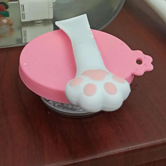 4 Pcs Pet Cans Supplies Set, Cat Food Can Lid Cover with Cute Paw Shape Opener Spatula Pet Wet Food Spoon Silicone Can Lids for Kitten Dog Cans