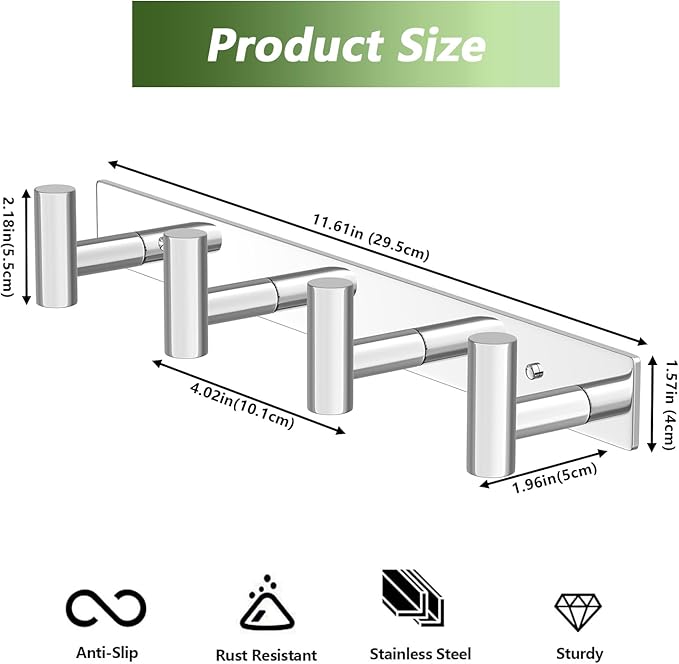 VINHOLD Wall Mounted Coat Rack-4 Hooks, Heavy Duty Stainless Steel Wall Hooks for Towel Coat Bag, Hat Rack Coat Hanger Coat Hooks Towel Racks for Bathroom Entryway Kitchen Hotel (Glossy, 1 Pack)
