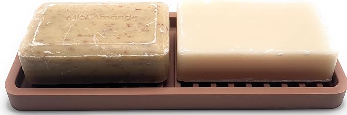 Happitasa Silicone Kitchen Sink Organizer Tray, Sponge Holder and Countertop Protector | Bathroom and Kitchen Soap Dish and Dispenser Tray (Mocha, 9"x3.5")