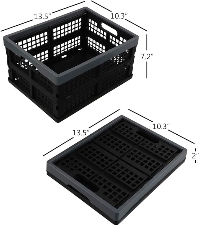 Rinboat 15 L Plastic Collapsible Crates, Stackable Folding Crates, 4 Packs