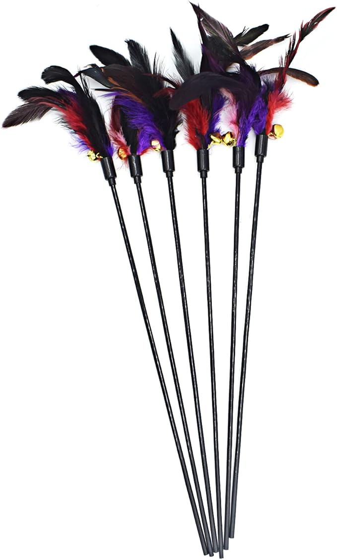 IUHKBH Cat Wands, 6 PCS Colorful Feather Wand with Bell Interactive Cat Toys, Safe for Your Kitty