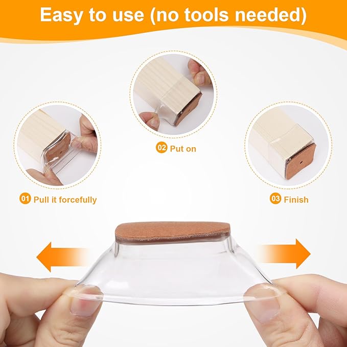 CHUNZEXI 36 Pack Square Chair Leg Floor Protectors for Hardwood Floors, Silicone Felt Covers Pads Caps, Protect Wood Furniture Feet Floors Noise Reduce and Scratch (Square X-Lager & Clear)