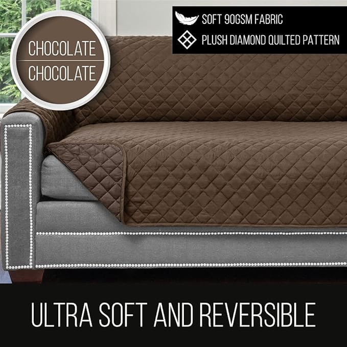 Sofa Shield Recliner Slip Cover with Patented Strap, Cushion Protector, US Designed Reversible Stain and Dog Tear Resistant Slipcover, 28 inch Seat, Washable Covers for Dogs Pets, Chocolate
