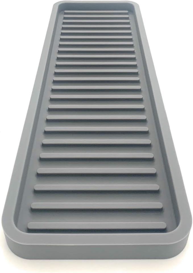 Happitasa Silicone Kitchen Sink Organizer Tray, Sponge Holder and Countertop Protector | Bathroom and Kitchen Soap Dish and Dispenser Tray (Grey, 12"x4")