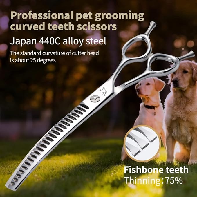 Fenice Peak Dog Grooming Shears Curved Chunker Scissors for Dogs and Cats Face Body Trimming Shears 440C 7.5''
