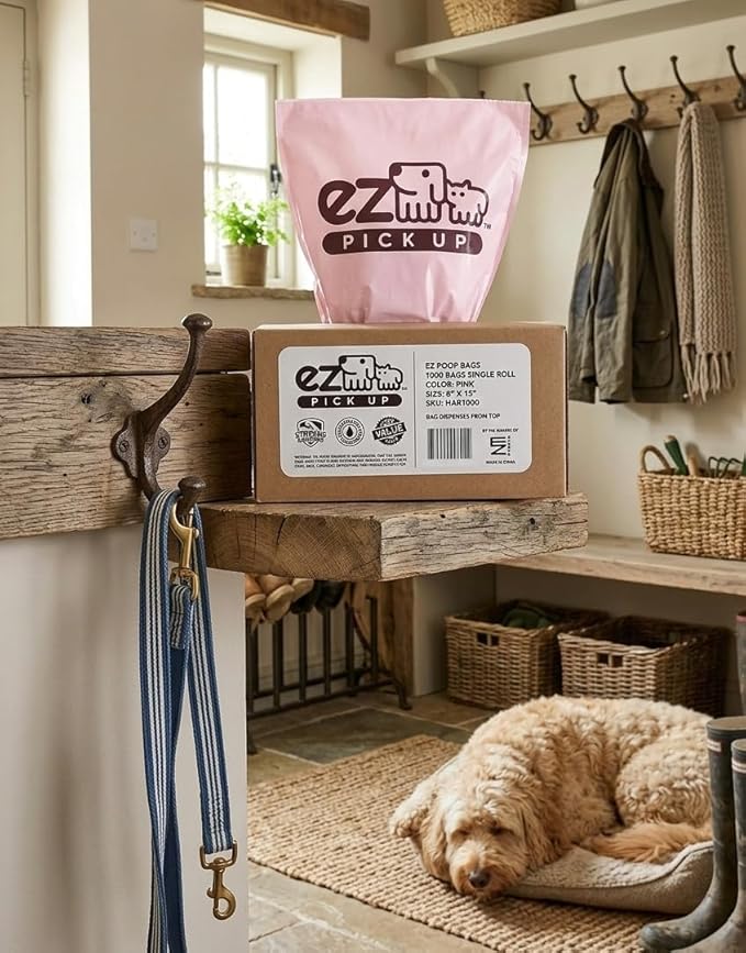 1000 Pet Waste Disposal Dog Poop Bags, EZ Pick Up Bag, Pink (single roll), 9"x12" Large
