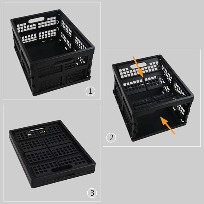 Utiao 16 Quart Collapsible Storage Crates 3 Packs, Black Folding Storage Bin Plastic Milk Crate