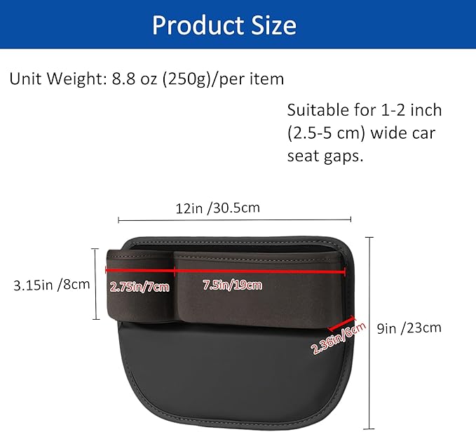 2 Pack Car Seat Gap Filler with Cup Holder, Suede Car Seat Gap Plug with Storage Slot for Filler Between Car Seat and Console, Universal Fit Sedans, SUVs, MPVs, Most Vehicles (Black)