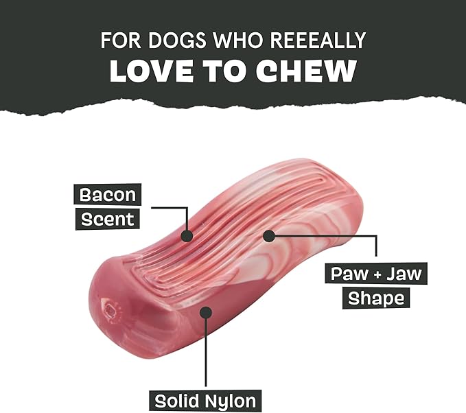 Barkbox Tough Break Bacon Dog Toy | Solid Nylon Bacon-Scented Dog Toy for Aggressive Chewers | Durable Dog Chew Toy for Medium & Large Dogs