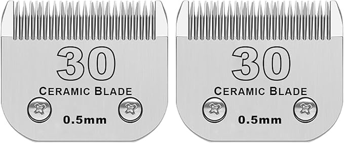 DODAER 2 Pack Detachable Pet Dog Clipper Blades, Compatible with Andis,Most Oster A5, Wahl KM Series Clippers,Made of Ceramic Blade & Stainless Steel Blade（#30 Blade 1/50-Inch 0.5MM Cut Length）