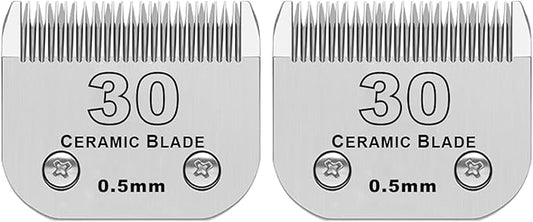 DODAER 2 Pack Detachable Pet Dog Clipper Blades, Compatible with Andis,Most Oster A5, Wahl KM Series Clippers,Made of Ceramic Blade & Stainless Steel Blade（#30 Blade 1/50-Inch 0.5MM Cut Length）