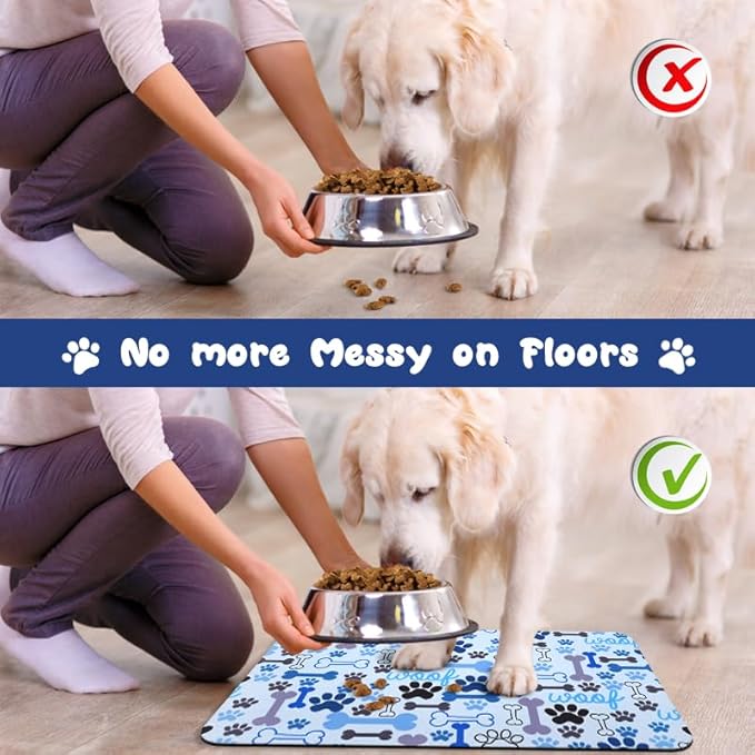 Dog Food Mats for Floors Waterproof, Pet Water Bowl Mats Pet Feeding Absorbent Placemats Blue 17 * 30 inch