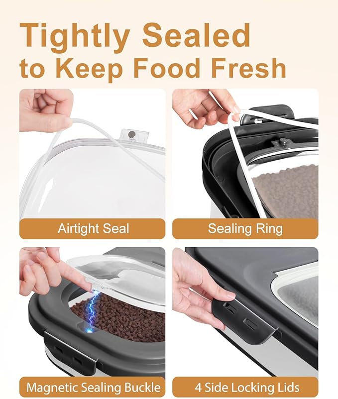 DDMOMMY 20-30 Lbs Rice Storage Container,Collapsible Food Storage Containers with Rolling Wheel Airtight Locking Lid,Flour Storage Container with Cup and Scoop,Suitable for Food,Rice,Pet Food,Flour