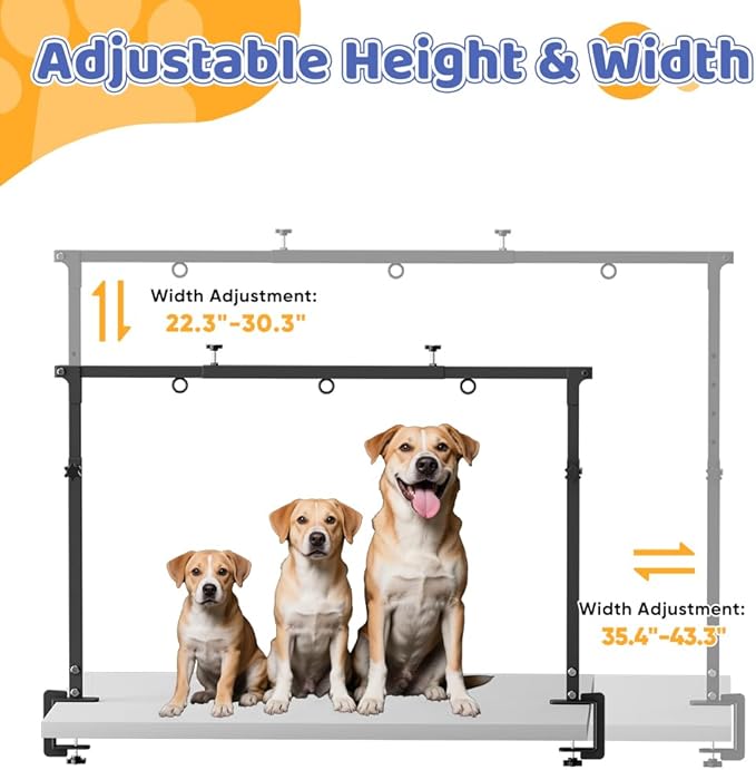 Artibear Dog Grooming Arm with Clamp for Large Dog, Adjustable Height to 33in and Width to 43in, Pet Grooming Table Arm with 2 Loop Noose & 2 No Sit Haunch Holder for Home & Store (Table Not Include)