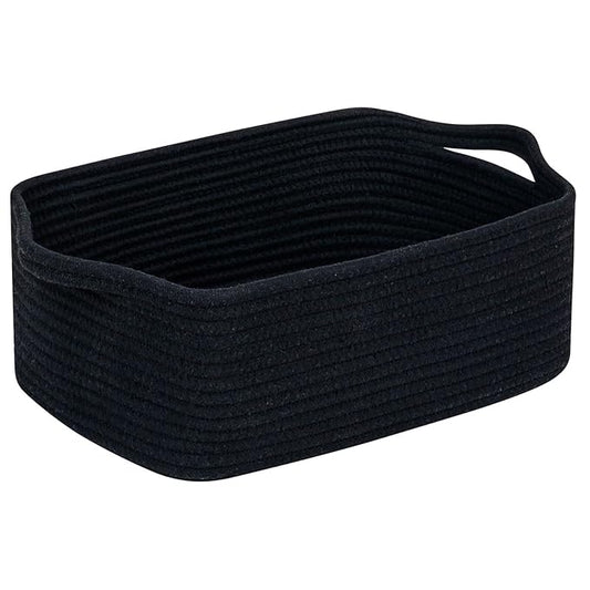 CubesLand Cute and Durable Small Cotton Rope Basket for Organizing, Woven Closet Storage Bin,Shelves Closet Storage Basket, Bathroom Storage Organizer Bin, Nursery Toy Basket Bin, Black Basket