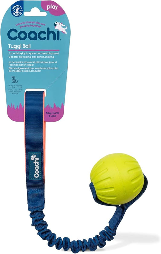 Coachi Tuggi Ball - Interactive Dog Toy for Tug of War & Play. Strong & Comfortable, Stretchy Bungee Handle with Foam Ball, Ideal for Agility and Reward Training, Interrupting Biting & Chewing