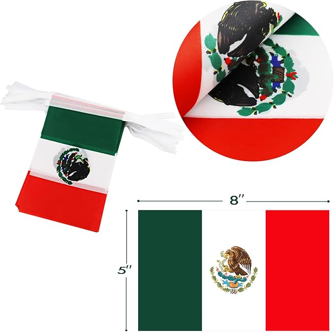 Mexico String Flag Pennant Banner - 38 Flags, 42 Feet Small Mini Mexican Flags Bunting Banner for Country Decoration, School, Party, Sports Events