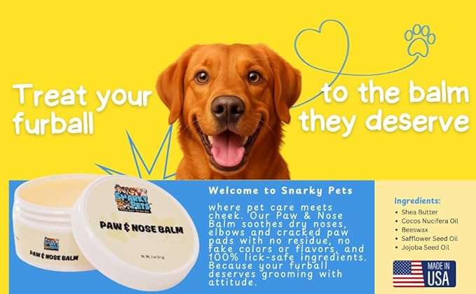 Nose & Paw Balm for Dogs & Cats - Dog Nose Balm, Natural Moisturizer for Crusty & Chapped Noses, Dry Pads - Safe, Unscented, Lickable, Organic Healing Ointment, 2 oz Jar treatment for dogs