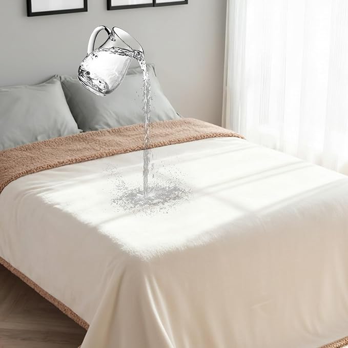 Makigued Waterproof Dog Blanket for Couch & Bed, Reversible Sherpa Fleece Pet Throw with Quiet TPU Barrier, Machine Washable Furniture Protector for Large Dogs & Cats, Twin Size 60x80 Inch, Cream