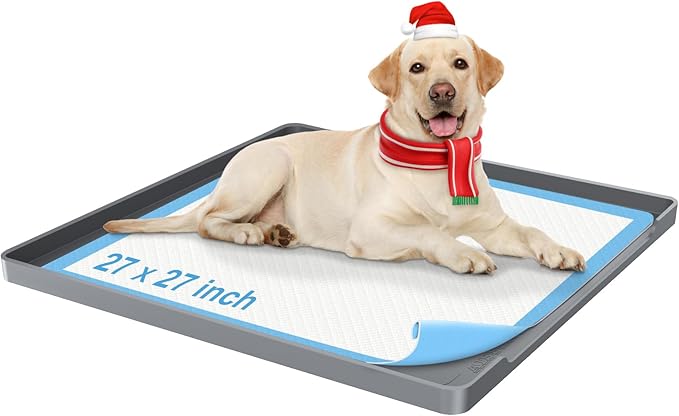 Aisslro Pet Feeding Mat, 27”x27” Absorbent Pet Placemat for Food and Water Bowl, Non-Slip Silicone, Leak-Proof Floor Protection for Quick Dry Water Dispenser Mat for Dog and Cat, Grey