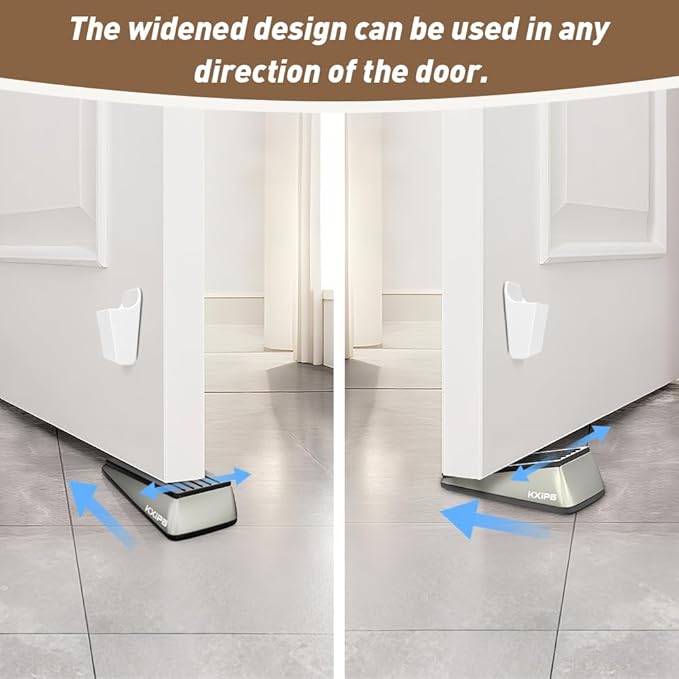 2 Pack Widened Door Stopper Wedge - Heavy Duty Door Stoppers Stop Wedge Made of Premium Quality Brushed Stainless Steel, Wall Protector for Home & School with Self Adhesive Holder Satin Nickel