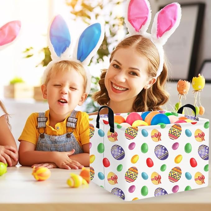 FXOLCSHE Rectangular Easter basket,Laundry Hamper,Kids Toy Storage Basket for baby Bedroom,Kids Storage Bin,Toy Gift Organizerm,Easter gift basket,Easter Home Decor(Flower egg)
