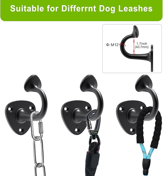 Lifeswell Dog Leash Holder for Wall, Heavy Duty Hook for Lead Management, Easy to Install, Fully Welded Hook for Indoor & Outdoor Use, Black
