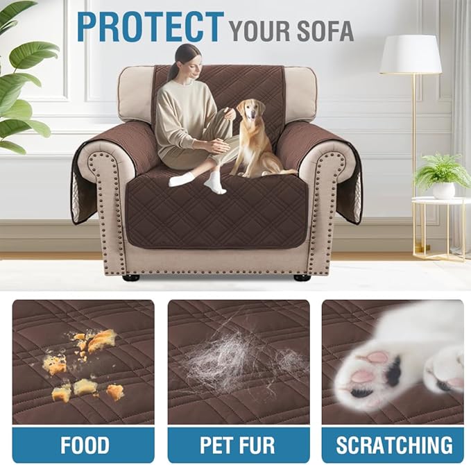 H.VERSAILTEX 100% Waterproof Chair Slipcovers Modern Oversized Chair Cover Slip Covers for Armchairs with Elastic Straps (Chair, Brown/Beige)