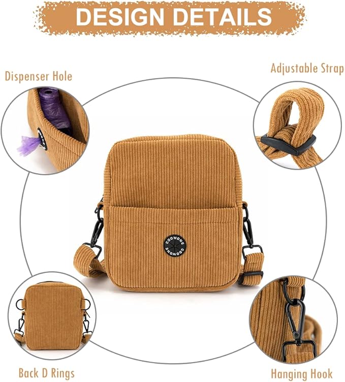 COOWONE Dog Treat Pouch,Velvet Dog Training Pouch Bag Built-in Poop Bag Dispenser | Large Capacity Pet Treat Training Bag for Treats, Kibbles, Pet Toys (Brown)