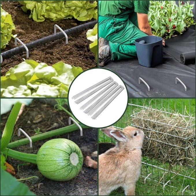 FEED GARDEN 4 Inch 100 Pack Hot-dip Galvanized Landscape Staples 11 Gauge Anti-Rust Garden Stakes Landscaping Fabric SOD Pins Yard Stakes for Weed Barrier Fabric