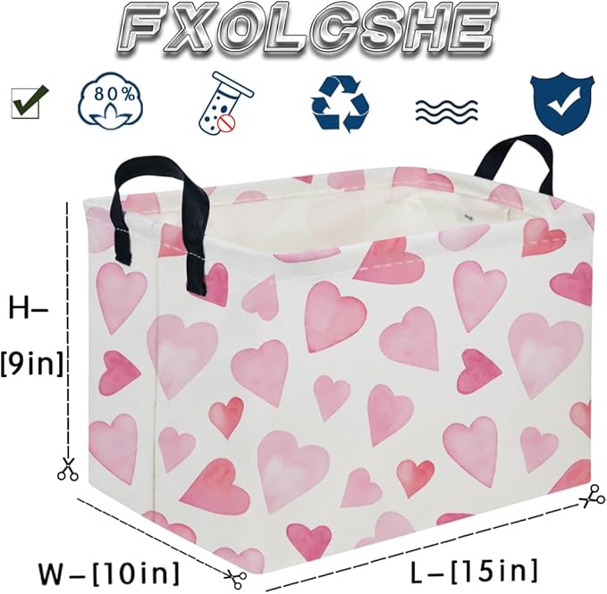 FXOCSHE Rectangular Pink Valentine's Day Gift Basket,nursery basket,Pink girls gift baskets,kids toy storage Bin, Love Heart Room Decor for Home,Shelf Baskets(Pink love)