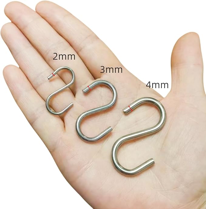 304 Stainless Steel S Hook, S Hook Metal Hanging Practical Hook Connecting Hook for Item Hanging (Dia:2/25in(2mm)-50PCS)
