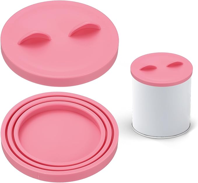 Cat Food Can Covers Lids, Dog Food Can Lids with Cute Pet Ears Shaped Silicone Toppers One Fit 3 Standard Sizes, (Pink, 2Pcs), Intended for Dog/Cat/Pet Food Cans