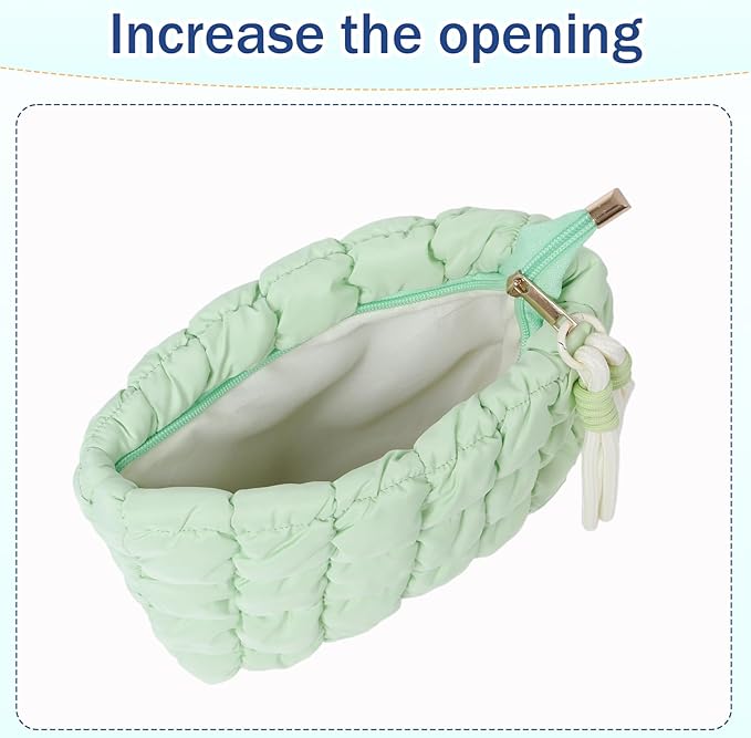 Puffy Quilted Makeup Bag Cosmetic Bag Equipped with a Detachable Handle Cute Zipper Pouch for Storage Clutch for Women(Green)