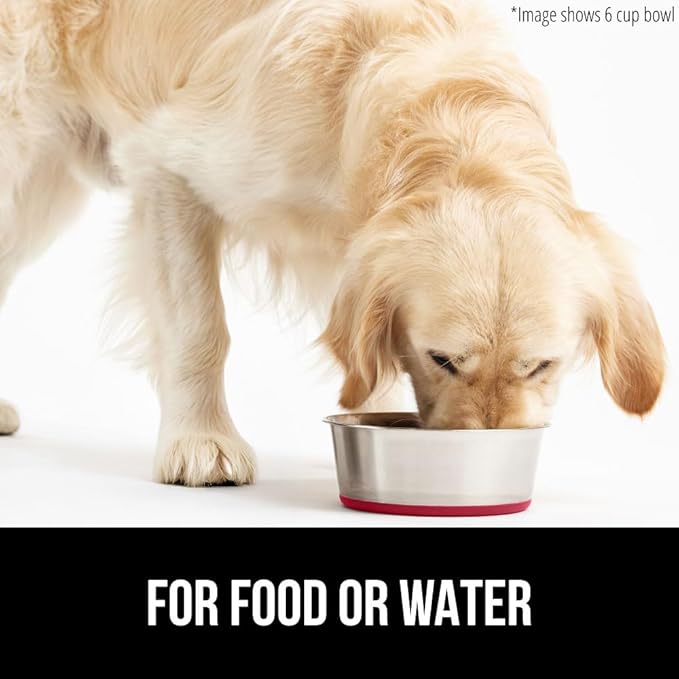 GORILLA GRIP Dog Bowl, Holds 6 Cups (48 fl oz), Heavy Duty Metal Food and Water Bowl for Feeding Dogs and Cats, Easy Clean, Dishwasher Safe, Rust Resistant Stainless Steel, BPA Free Rubber Base, Red
