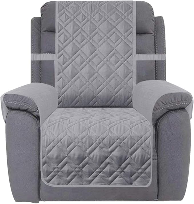 Ameritex Waterproof Nonslip Recliner Cover Stay in Place, Dog Chair Cover Furniture Protector, Ideal Recliner Slipcovers for Pets and Kids (Light Grey, 30'')