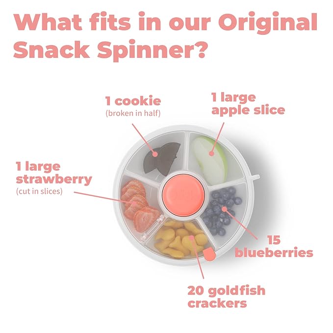 GoBe Kids Small Snack Spinner Flip Bundle with Hand Strap and Sticker Sheet - Reusable Snack Container with 5 Compartment Dispenser and Lid | BPA/PVC Free | Dishwasher Safe | No Spill - Taro Purple
