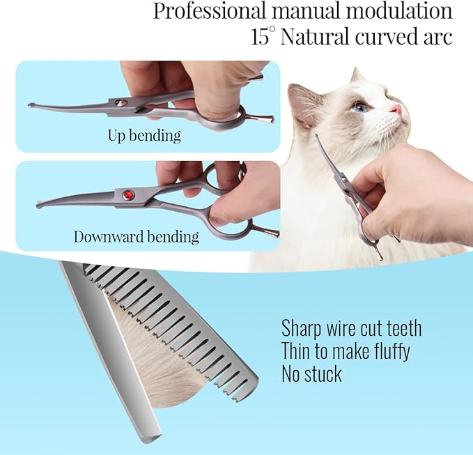 FOGOSP 4.5" Dog Grooming Scissors - 3 Pcs Curved & Straight Thinning Shears for Small Dogs & Cats - Japan 440C Stainless Steel